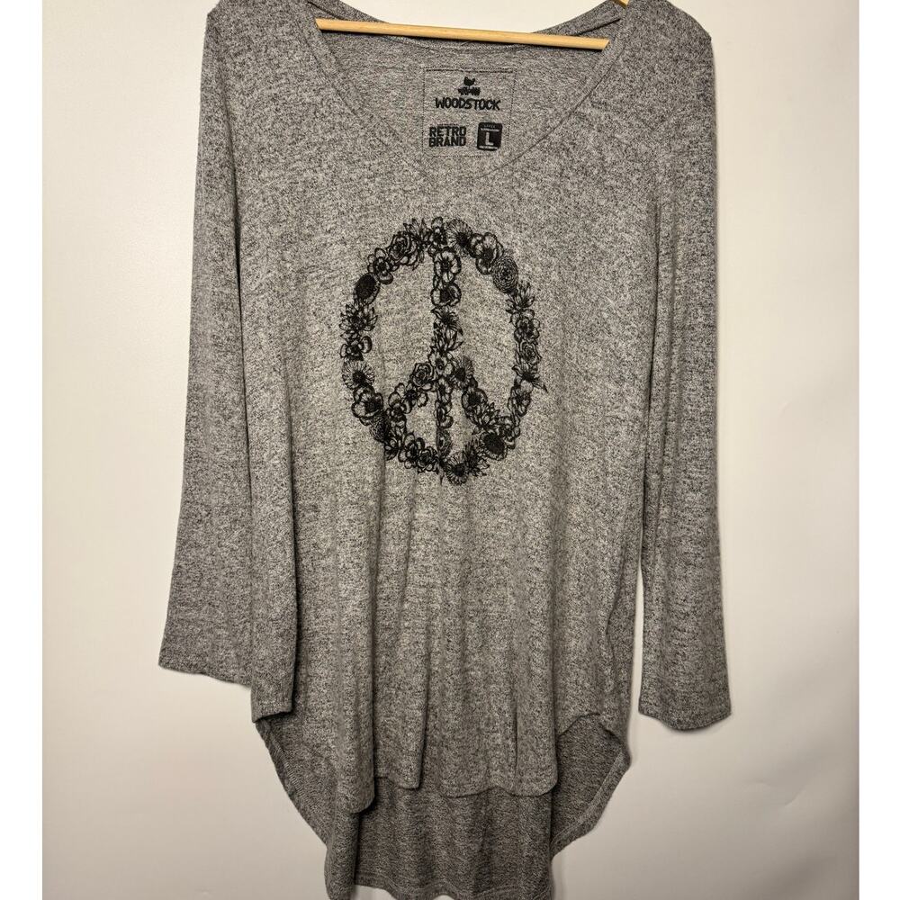Gray Woodstock Long Sleeve Tunic With Bicycle Themed Peace Sign Size: Large - Picture 2 of 4